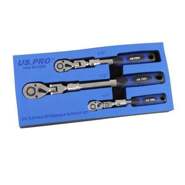 US PRO Tools 3pc Flexible Extendable Ratchet Set 1/4", 3/8" & 1/2" Drives 4206