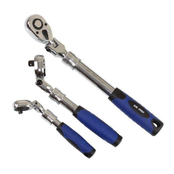 US PRO Tools 3pc Flexible Extendable Ratchet Set 1/4", 3/8" & 1/2" Drives 4206