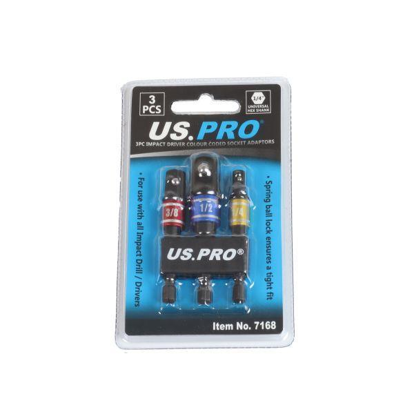 US PRO Tools 3pc Impact Driver Colour Coded Socket Adaptors 7168