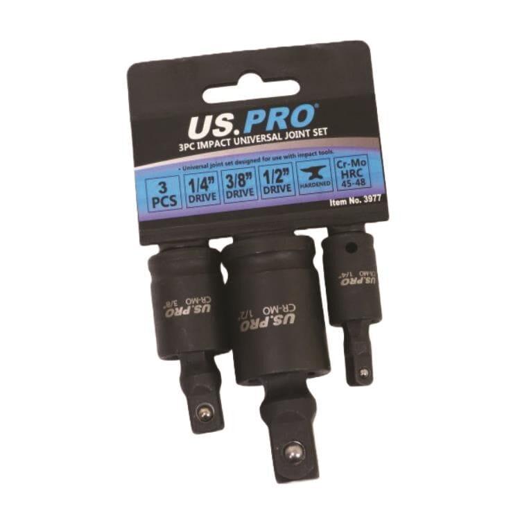 US PRO Tools 3pc Impact Universal Wobble Joint Set 1/4", 3/8" ,1/2" Drives 3977
