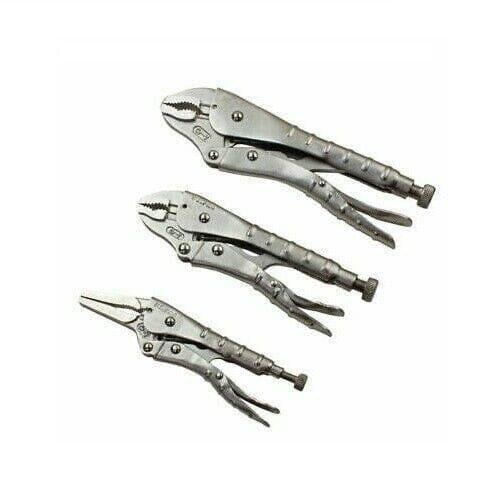 US PRO Tools 3pc Locking Pliers Set With Ribbed Handles 6", 7", 10" Mole Grips 2055