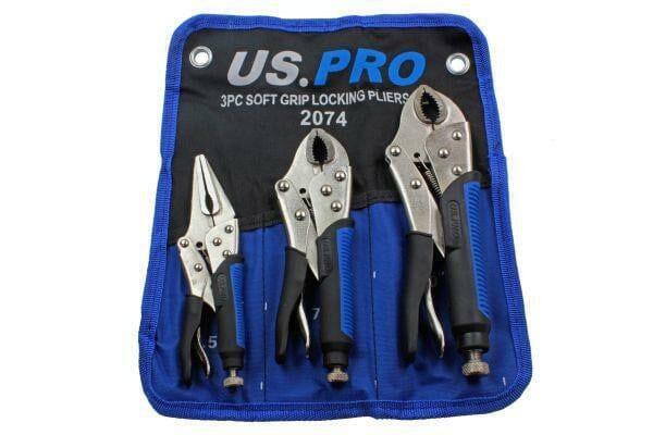 US PRO Tools 3pc Soft Grip Locking Pliers Set 6.5, 7, 10" Mole Grips 2074