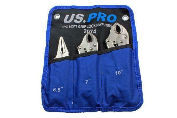 US PRO Tools 3pc Soft Grip Locking Pliers Set 6.5, 7, 10" Mole Grips 2074