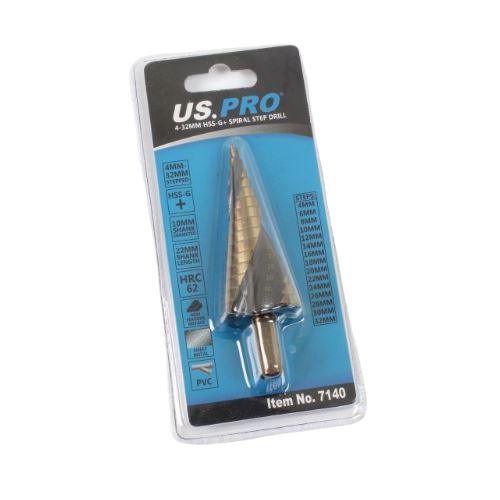 US PRO Tools 4 - 32mm HSS-G+ Step Drill Spiral Step Cone 7140