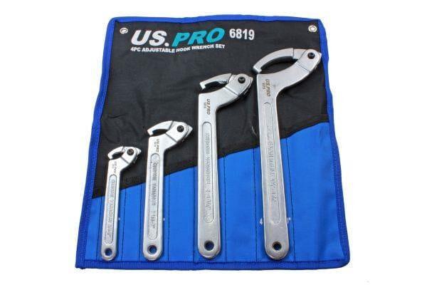 US PRO Tools 4 Piece Adjustable Hook Wrench Set 3/4" - 7/10" 6819