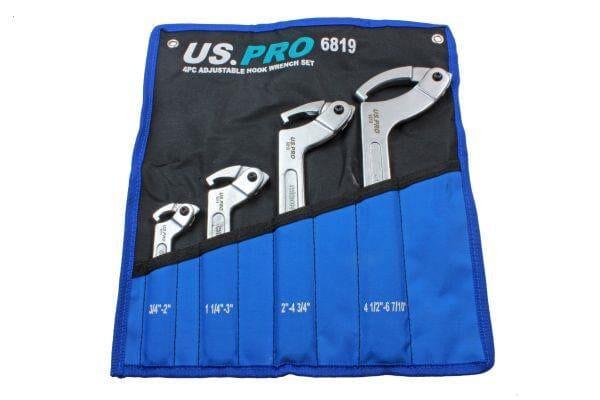 US PRO Tools 4 Piece Adjustable Hook Wrench Set 3/4" - 7/10" 6819