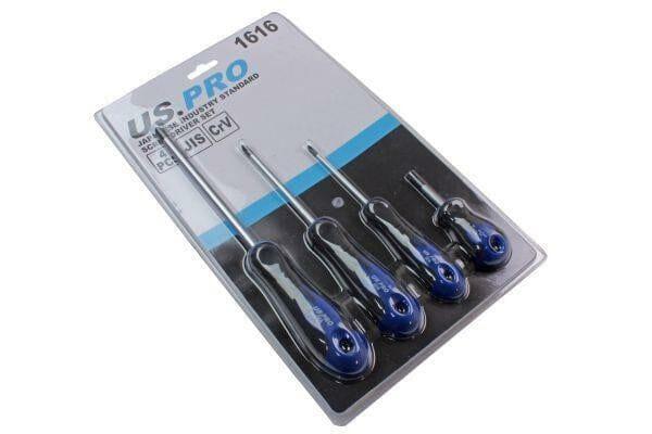 US PRO Tools 4 Piece Japanese Industry Standard Screwdriver Set JIS ph1,2,3 - 1616