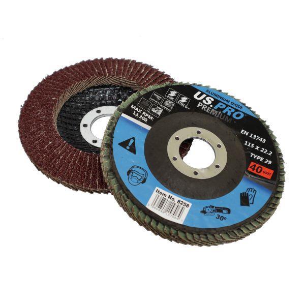 US PRO Tools 40 Grit 115MM X 22.2MM Premium Flap Discs Pack Of 10 8258