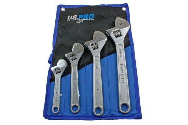US PRO Tools 4pc Adjustable Wrench / Shifting Spanner Set 6" 8" 10" 12"  Chrome Finish 2249