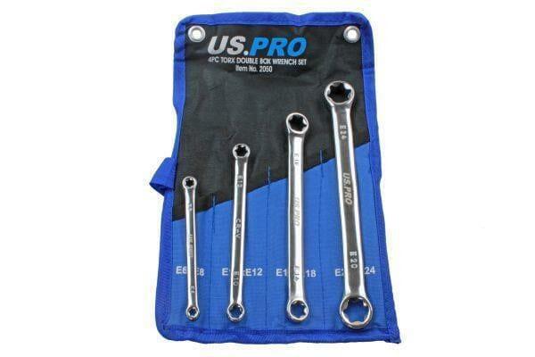 US PRO Tools 4pc Double E-Torx / Female Tox Star Wrench Spanner Set E6 - E24 2050
