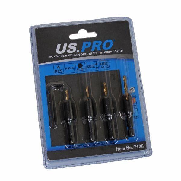 US PRO Tools 4pc Drill and Countersink Bit Set Quick Change HSS-G Titanium Coated 7126