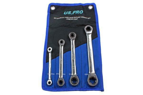 US PRO Tools 4pc Metric Double E-Torx Gear Ratchet Spanner Set E6 - E24 2247