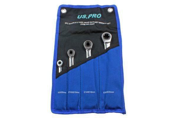 US PRO Tools 4pc Metric Double E-Torx Gear Ratchet Spanner Set E6 - E24 2247