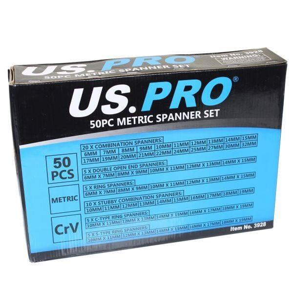 US PRO Tools 50pc Metric Spanner Wrench Mixed Set Stubby Ring Open Spanners 3928
