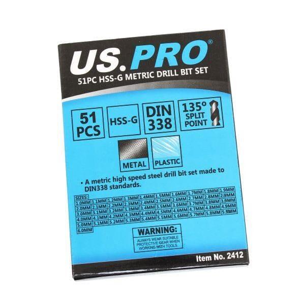 US PRO Tools 51PC HSS-G Metric HSS Drill Bit Set 1-6mmmm Bits 2412