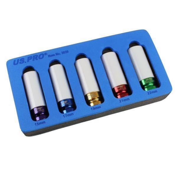 US PRO Tools 5PC 1/2" DR Deep Alloy Wheel Impact Sockets 15 - 22mm 3839