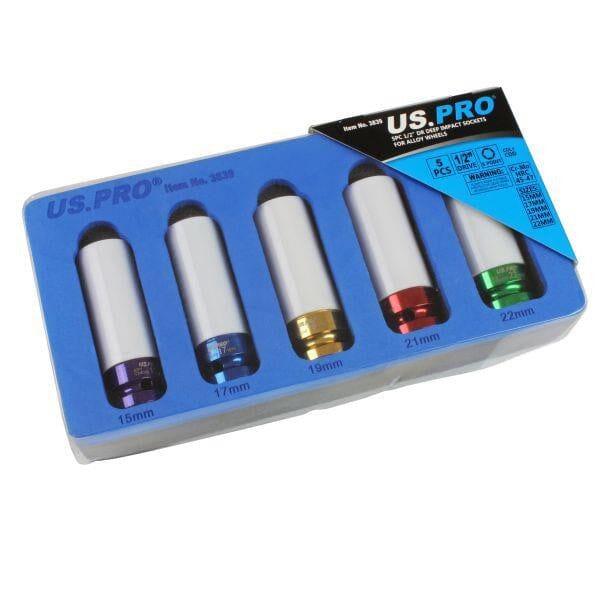 US PRO Tools 5PC 1/2" DR Deep Alloy Wheel Impact Sockets 15 - 22mm 3839
