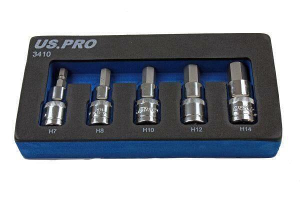 US PRO Tools 5PC 1/2" DR Metric Hex Bit Sockets 3410