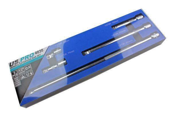 US PRO Tools 5pc 1/2" dr Wobble Extension Bars Set 50, 75, 125, 250 & 450mm 4030
