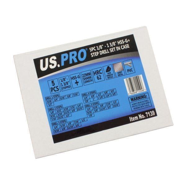 US PRO Tools 5PC Hss-G+ Step Drill Set 1/8"-1 3/8" In case 7139