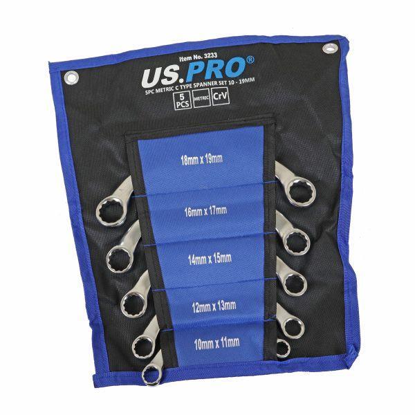 US PRO Tools 5pc Metric C Type Spanner Set, Spanners 10 to 19mm 3233
