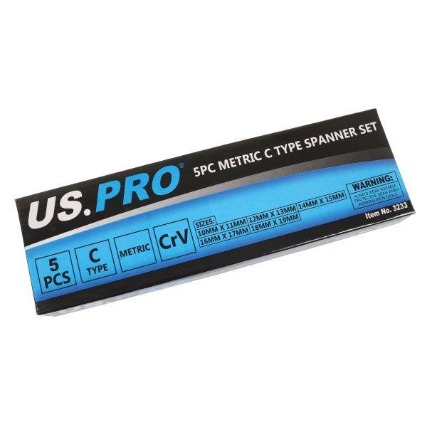 US PRO Tools 5pc Metric C Type Spanner Set, Spanners 10 to 19mm 3233