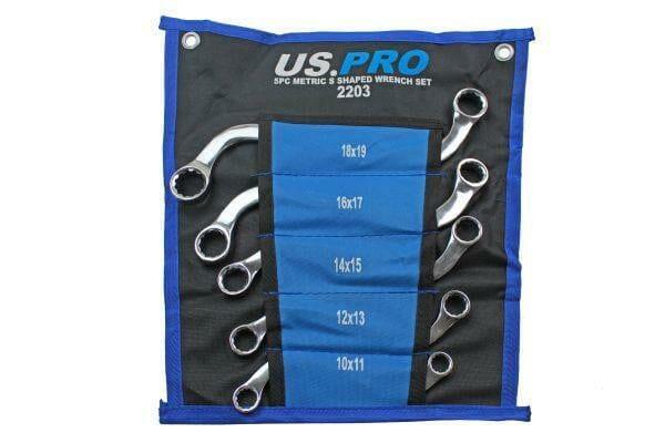 US PRO Tools 5pc Metric S Shaped Obstruction Spanner Wrench Set 2203