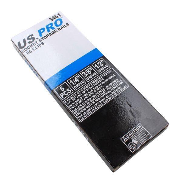 US PRO Tools 6 Piece 1/4", 3/8", 1/2" Drive Socket Storage Rails 86 Clips 3461