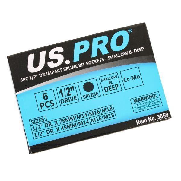 US PRO Tools 6pc 1/2" DR Impact Spline Bit Sockets Shallow & Deep M14 M16 M18 3859
