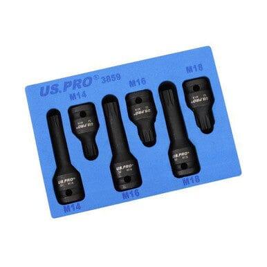 US PRO Tools 6pc 1/2" DR Impact Spline Bit Sockets Shallow & Deep M14 M16 M18 3859