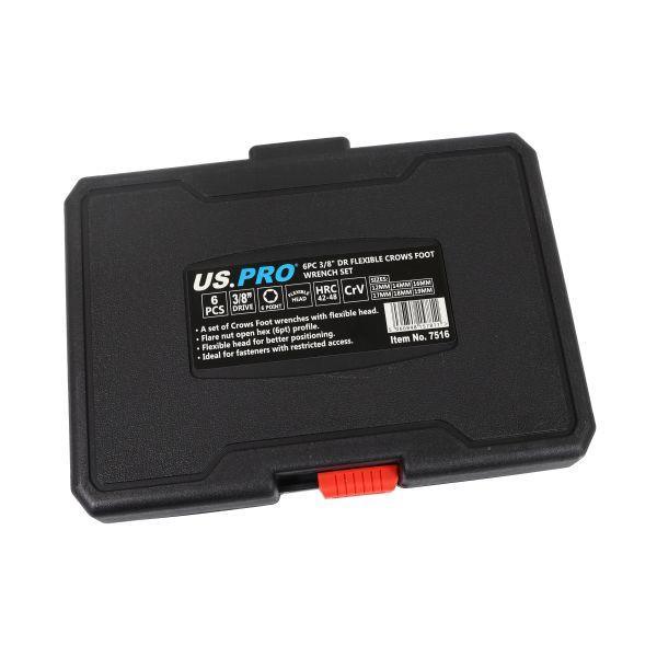 US PRO Tools 6pc 3/8" Dr Flexible Crows Foot Wrench Set Black 6pt 12-19mm 7516