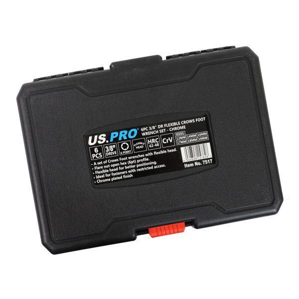 US PRO Tools 6pc 3/8" Dr Flexible Crows Foot Wrench Set Chrome 6pt 12-19mm 7517