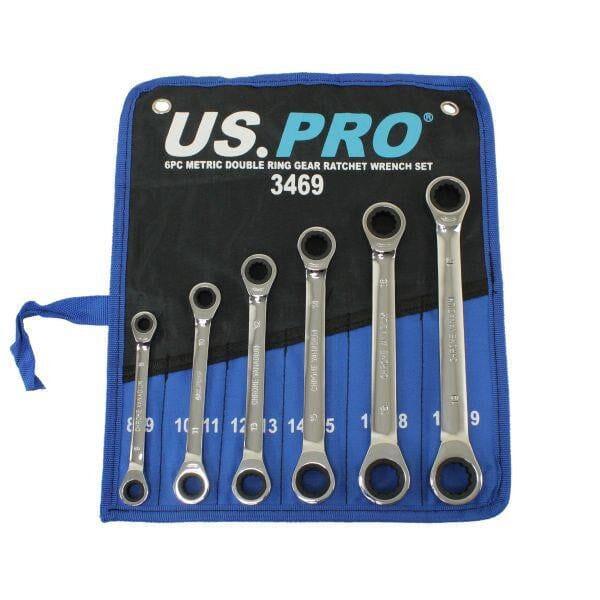 US PRO Tools 6pc Metric Double Ring Gear Ratchet Spanner Wrench Set 8-19mm 3469
