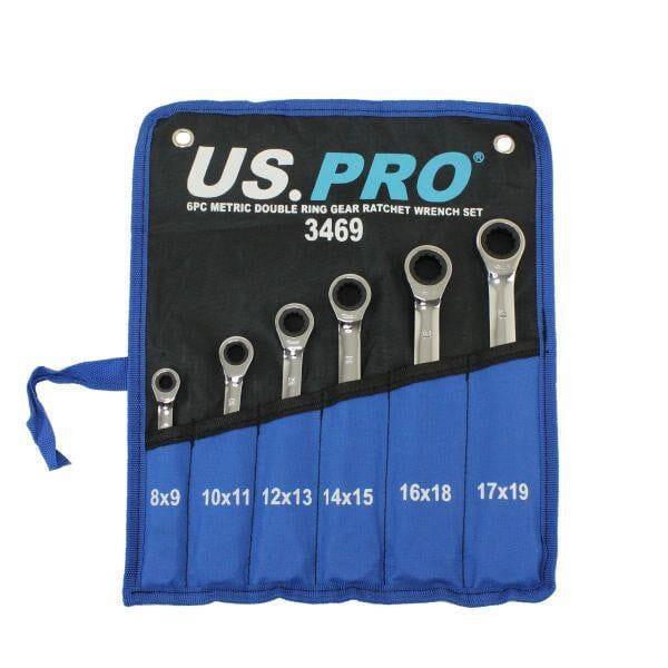 US PRO Tools 6pc Metric Double Ring Gear Ratchet Spanner Wrench Set 8-19mm 3469