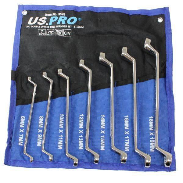 US PRO Tools 7 Piece Double Offset Ring Spanner Wrench Set 6 - 19MM 75DEG 3528