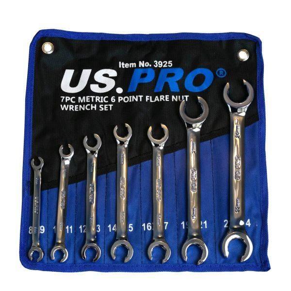 US PRO Tools 7 Piece Metric 6 Point Flare Nut Spanner Wrench Set 8 - 24mm 3925