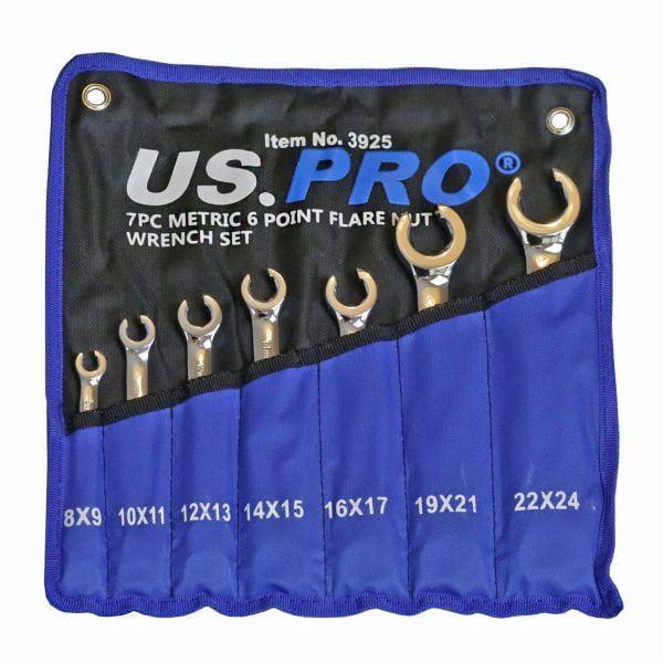 US PRO Tools 7 Piece Metric 6 Point Flare Nut Spanner Wrench Set 8 - 24mm 3925