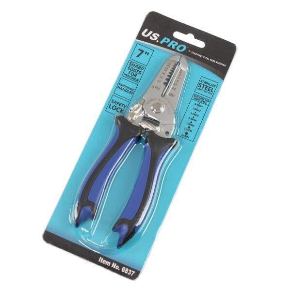 US PRO Tools 7" Stainless Steel Wire Stripper Cutter 0.6 To 2.6MM Ergonomic Handles 6837