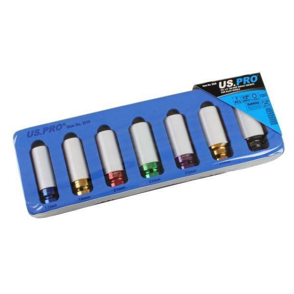 US PRO Tools 7PC 1/2" DR Deep Alloy Wheel Impact Sockets 17 - 27mm 3838