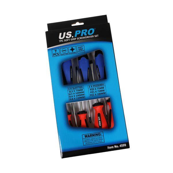 US PRO Tools 7PC Soft Grip Screwdriver Set- Pozi & Slotted 4599
