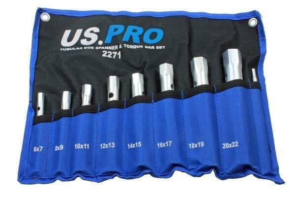US PRO Tools 8 Piece Tubular Box Spanner & Torque Bar Set 6mm - 22mm 2271