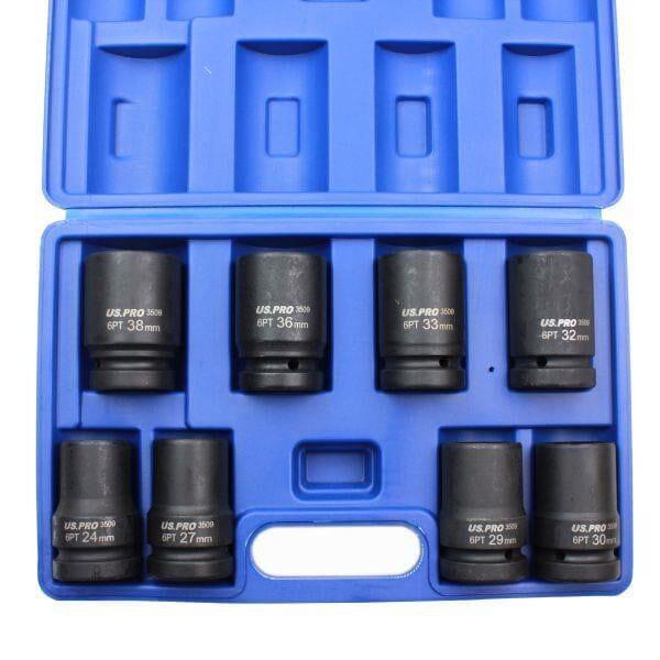 US PRO Tools 8pc 1" drive 6pt Deep Impact Sockets Metric 24 - 38mm 3509