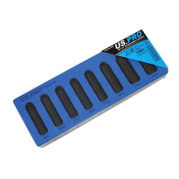 US PRO Tools 8PC 3/8" DR Deep Impact 6PT Socket Set Metric 8 - 19MM 3832