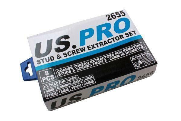 US PRO Tools 8pc Stud & Screw Extractor Set 3 - 26mm 2655