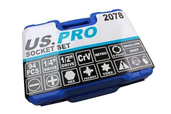 US PRO Tools 94pc Metric 1/4 & 1/2" Comprehensive Socket Wrench set 2078