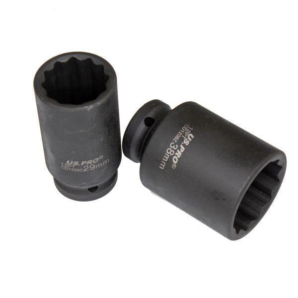 US PRO Tools 9pc 1/2" Dr 12pt Deep Impact Hub Nut Sockets 29mm to 38mm 3688