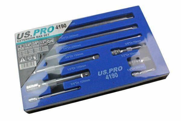 US PRO Tools 9pc 1/4" 3/8" 1/2" Dr Extension Bar Set, Sockets bars 4190