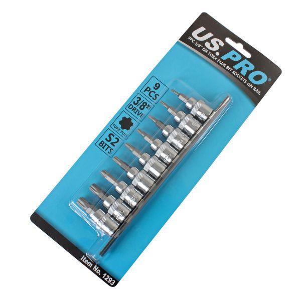 US PRO Tools 9pc 3/8" DR Torx Plus Bit Sockets On Rail TP10 - TP50 1293