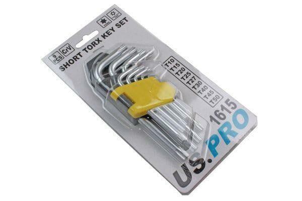 US PRO Tools 9pc Short Torx Star Key Set - Torxs Bits Keys 1615