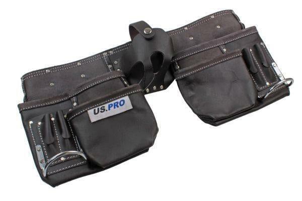 US PRO Tools Heavy Duty Leather Double Tool Belt Oil Tanned 11 Pockets 2302